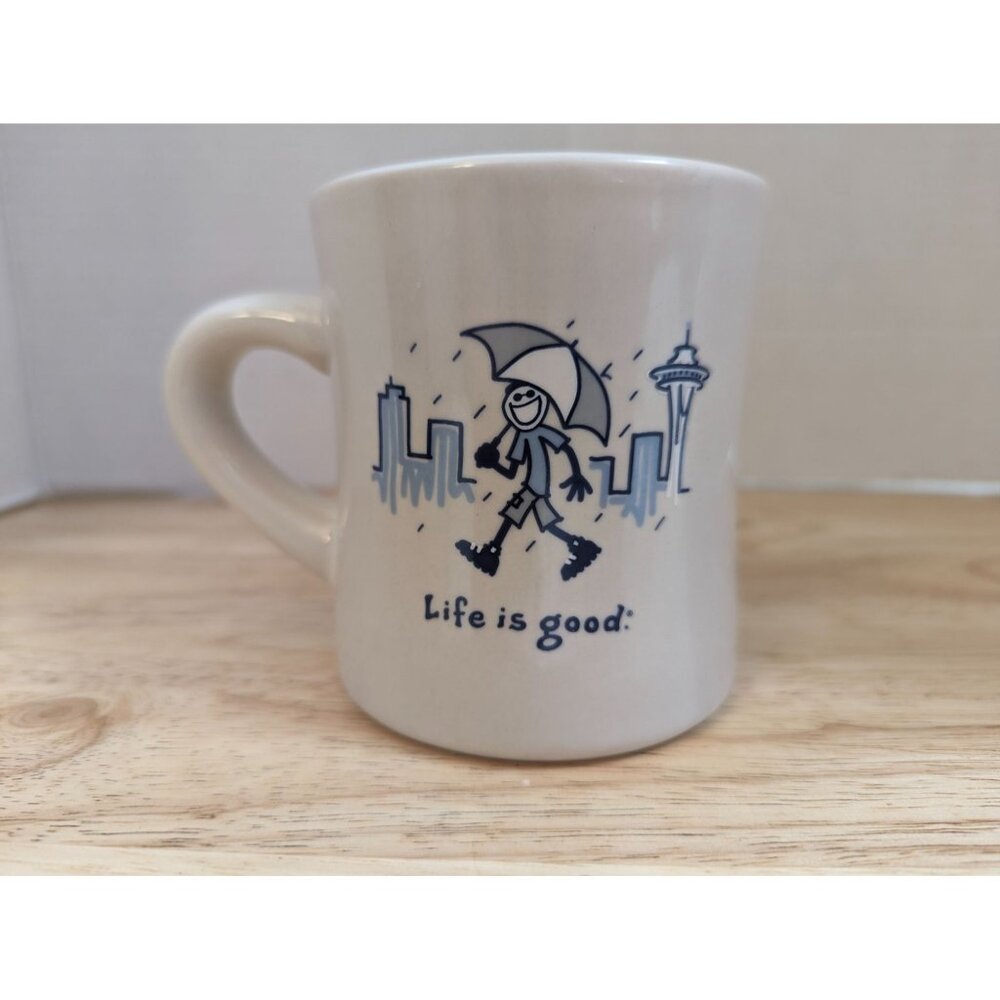 LIfe is Good Home Jack Mug Seattle Skyline‎ Space Needle Rain restaurant wear 4"